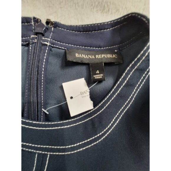 Banana Republic Navy Blue Short Sleeve Dress With Contrast Stitching Size 4 New - Picture 3 of 8